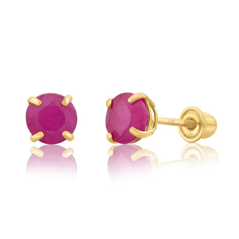 14k Yellow Gold 5mm Ruby Round-Cut Solitaire Stud Earrings Screw-back