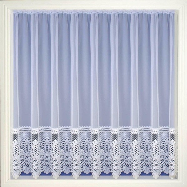 White Heavy Victorian Lace Macrame Panel Net Curtain Cut to