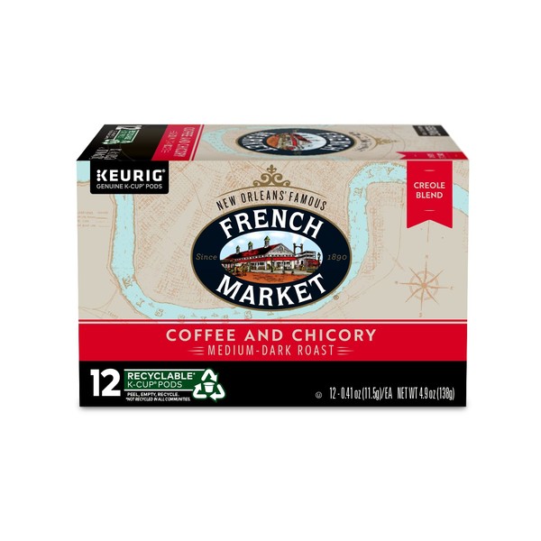 French Market Medium Dark Roast and Chicory Single Serve Cup Coffee, 12 Coffee Pods (Pack of 6)