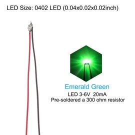 PATIKIL 0402 Pre-Wired Micro LED, 24 Pcs 3-6V Pre-soldered Mini Light Emitting Diodes Surface Mount Device for Model Building, DIY, Science Projects, 9.8" Length, Emerald Green
