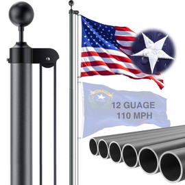 SCWN Heavy Duty Flag Pole - 25 FT 12 Gauge Extra Thick Aluminum Flagpole Kit with 5x3 Nylon Embroidered Flag for Outside House In Ground - 110MPH Wind-Grey