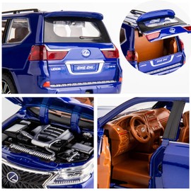 BDTCTK 1/24 Lexus 570 Off-Road in Luxury SUV Model Car, Zinc Alloy Pull Back Toy car with Sound and Light for Kids Boy Girl Gift (Blue)