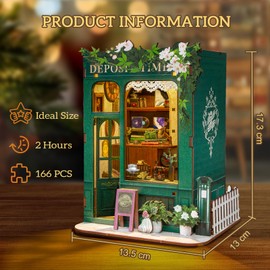 RONSTONE Book Nook Kit - DIY Dollhouses Miniature Booknook with Dust Cover and LED Light - Moment in Time Bookshelf Decoration Kit for Adult
