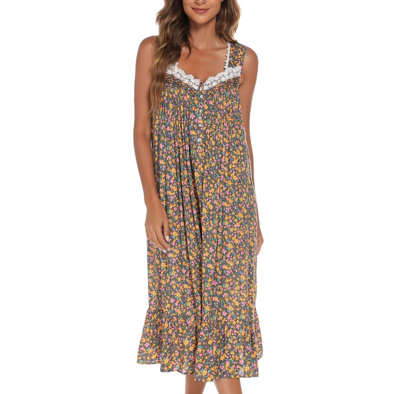 AVIIER Cotton Nightgowns for Women Sleeveless House Dress Ladies Long