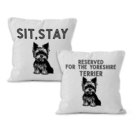 VRW Dog Theme Throw Pillow Covers, Reserved for The Yorkshire Terrier Decorative Pillow Covers for Girls College Dorm, Sit Stay Cushion Covers, Yorkshire Terrier Pattern Decor Pillow Covers 18x18