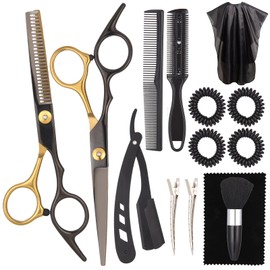 Haarschneideset 16 Stück, 17 cm Friseur Schere, Scharfe Haarschneideschere mit Rasiermesser Friseurumhang, Effilierscheren, Haarschneide Set für Damen Herren Kinder Familie Friseursalon