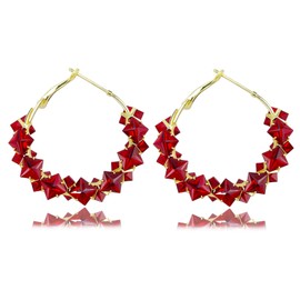 Red Hoop Earrings for Women Trendy Rhinestone Hoop Earrings Sparkly Glitter Earring Irregular Crystal Earring Prom Jewelry Accessories E-Gold+Red