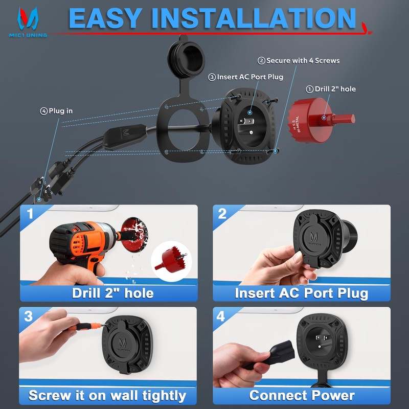 MICTUNING AC Port Plug with Heavy Duty Integrated Dual 20"