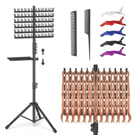 Hemndic Braiding Hair Rack with Tray, 2-sided 144 Pegs, Heavy Duty Braiding Rack Stand for Hair, Height Adjustable Standing Hair Extension Holder with Storage Bag & Braiding Accessories