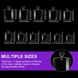 Pack of 504 False Toenails Kit, Artificial Toenails, Tips Toenails Artificial Kit, Full Cover Acrylic Artificial Toenail Tips, for Women and Women, Nail Art, DIY Girls, 11 Sizes with Box