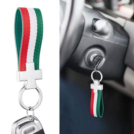 TOMALL Italian Flag Stripes Keyring Ring Nylon Strap Lanyard Inside PU Leather 3 Colours Stripes Key Chain Fashion Stripes for Car Key Wallet Europe Universal
