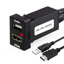 YOBIS USB Input Port & HDMI Input Port Audio Parts Switch Hole Panel for Toyota Vehicles, Switch Hole, USB Port, HDMI Input, Audio Relay, Music, Photo, Navigation Connection, Red LED Light, Approx. 1.3 x 0.9 inches (33 x 22 mm), USB + HDMI Extension Kit,