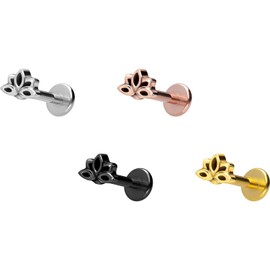 PIERCINGLINE Titanium Labret with Internal Thread Titanium Attachment Lotus Flower Piercing Lip Nose Ear Helix Tragus Medusa Choice of Colours and Sizes, Titanium