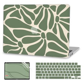 G JGOO Compatible with MacBook Air 13 inch Case 2025 2024 2023 2022 M4 A3240 M3 A3113 M2 A2681, Plastic Hard Shell for MacBook Air 13.6 inch Case + Keyboard Cover + Screen Protector, Abstract Flower