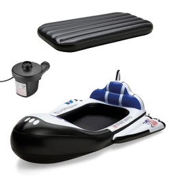 Premium Innovations Inflatable Space Ship Kids Bed and Mattress, Blow Up Rocket Travel Bed with Mattress and Sides, for Sleepovers, Home, Traveling, Hotel, or Outdoor Use - Electric Pump Included