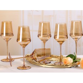 Physkoa Brown/Amber Wine Glasses Set of 6-15oz Hand Blown Crystal Colored Wine Glasses with Long Stem, Wedding, Birthday, Valentines Day Glassware