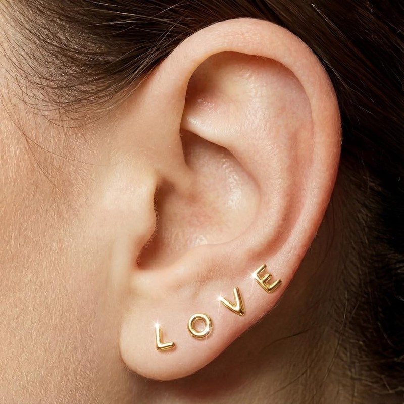 316L Surgical Steel Initial Earring Flat Back Stud Earrings for