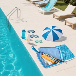 Embedded Wet Dry Bag Towel 2 in 1, Waterproof Oxford Cloth Zipper with Handle Swimsuit Wet Bag, Machine Washable Swet Bags for Swimsuit, Beach Pool Gym Travel Essentials