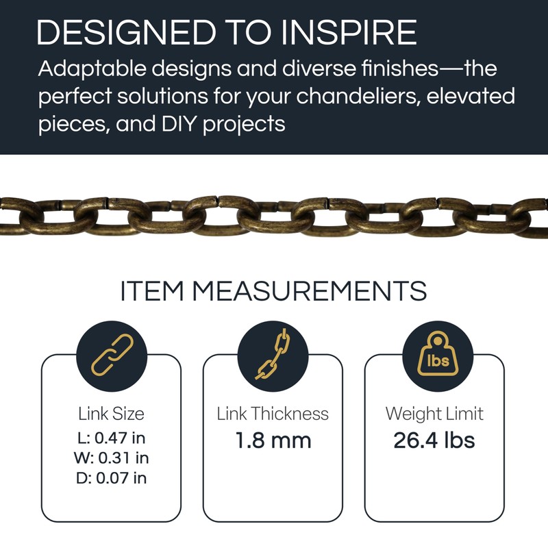 RCH Hardware CH-S53-14-AB Steel Clock Chain 14 Gauge, Antique Brass