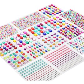 Jewel Gem Sticker 1852Pcs Self Adhesive Craft Stickers Rhinestone Bling Jewels Sticker for Makeups/DIY Nail/Body/Phone Decoration, 16 Sheets