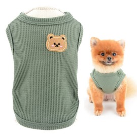 SMALLLEE_LUCKY_STORE Cute Bear Waffle Knit Tank Top Puppy T-shirt for Small Dogs Cats Boy Girl Stretchy Tee Shirt Vest Yorkie Chihuahua Pet Summer Clothes,Green,S