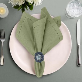 Ruvanti Premium Linen Napkins Set of 6-20x20 Inch, Classic Hemstitch, Mitered Corner Cloth Napkins - Soft, Elegant Dinner Napkins Cloth Washable for Weddings, Parties, Everyday Use - Olive