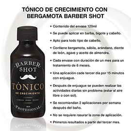Kit Tratamiento de Bergamota y Aceite de Romero para Crecimiento y Cuidado de Barba, Bigote y Cabello Barber Shot Profesional, Mayor Hidratación en el Vello Facial.