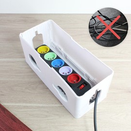 FISHTEC - Multi-socket Storage Box - Power Strip and Cable - Easy Access Storage Case - Cable Organizer and Socket Storage - Holds Multiple Sockets of 5