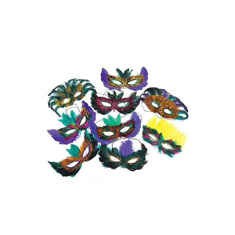 ~ 10 ~ Mardi Gras Feather Masks ~ Assorted Styles