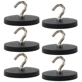 GBKDQQ Magnetic Hooks, Black, Pack of 6, 43 mm Strong Magnets with Hooks, Punch-Free, Rubberised Magnetic Hooks, Extra Strong 10 kg Magnetic Holder for Iron Doors, Fridges, Kitchens, Clothes Rack