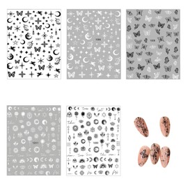Nail Sticker Lace Flower Sticker Butterfly Moon Star Sun Art Decoration Sheer Nail Decoration DIY Nail White Black