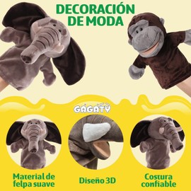 GAGATY 2 Paquetes de Títeres de Mano para Niños, Juegos de Muñecos de Mano de Animales de Alta Calidad, para Contar Historias, Enseñar, Preescolar, Marionetas de Juguete de rol (Orangután + Elefante)