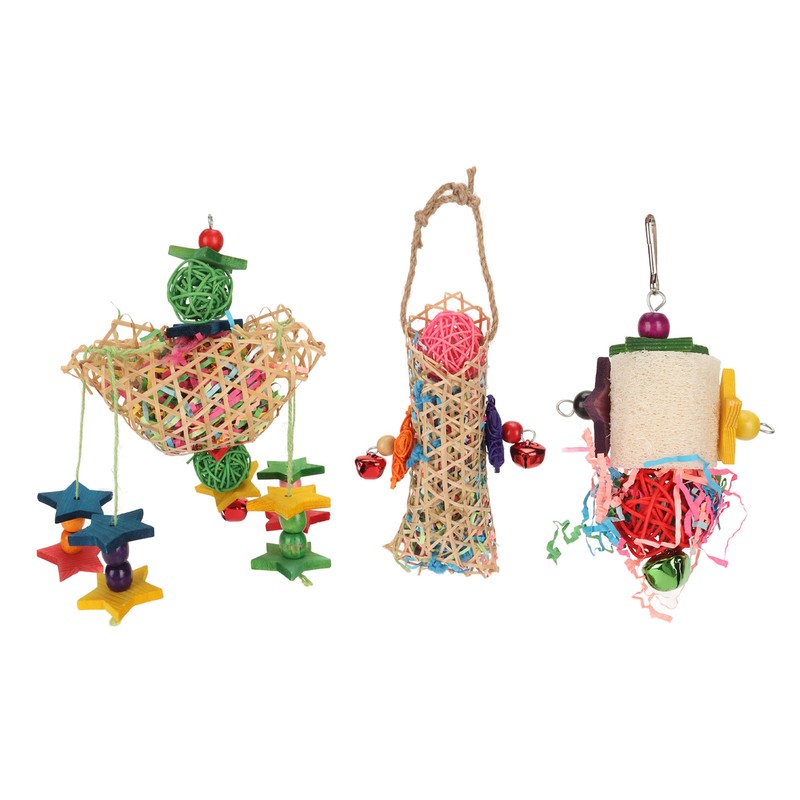 3pcs Parrot Shredding Chew Toy Bamboo Net Rattan Loofah Bird