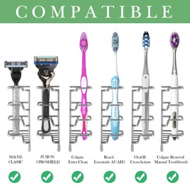 Linkidea Stainless Steel Self-Adhesive Toothbrush Holder, Countertop/Wall Mount 3 Slots Toothpaste Stand Organizer Compatible with Colgate Extra Clean, Oral-B CrossAction (Brushed Nickel)