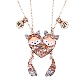 CYNOSURETECH 2 Pieces Friendship Fox Necklace, Friendship Necklace Magnetic, Best Friend Necklace, Best Friend Gift, Cartoon Pendant Necklace, Cartoon Jewelry