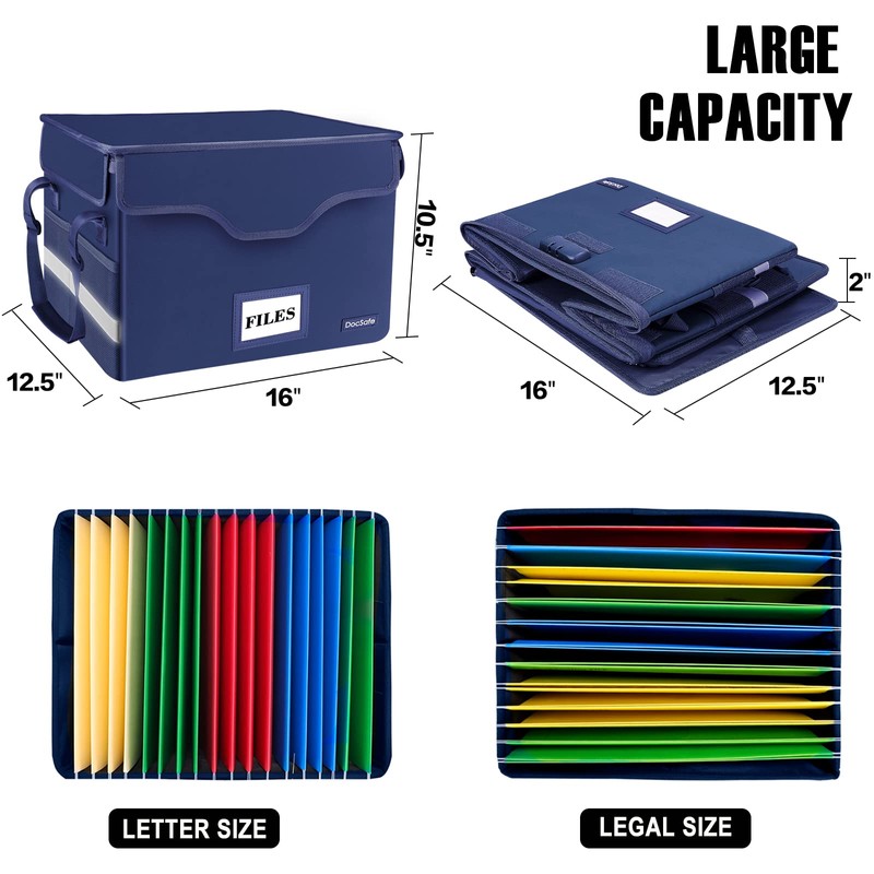 DocSafe Fireproof Document Box with Lock,File Storage Organizer with Pockets,Collapsible