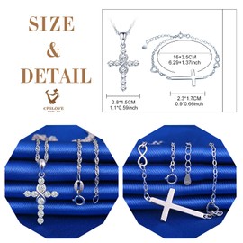 CPSLOVE Women's Jewellery Sets, 925 Silver Necklace Bracelets, Women's Girls Necklace Pendant Bracelet, Infinity Symbol Cross Necklace and Bracelet, Adjustable Chain Length, Inlaid Zirconia, Silver,