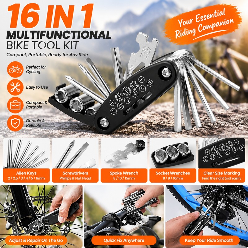16-in-1 Bicycle Repair Tool Kit – Portable Stainless Steel Multitool