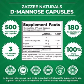 D-Mannose Capsules 180 Veggie Caps 1000mg 100% Pure UTI Relief Urinary Tract USA