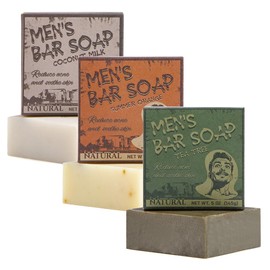SKIRIFINE Natural Bar Soap for Men - 5oz x 3 Bars Variety Pack, Men's Natural Bar Soap Made from Natural Oils, Acne Relief & Skin Cleansing - Australian Tea Tree, Summer Orange, Coconut Milk