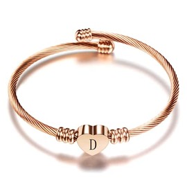 OutstandLong Initial D Letter Rose Gold Cuff Bracelet for Women Alphabet Heart Expandable Charm Bracelets Wife Wife