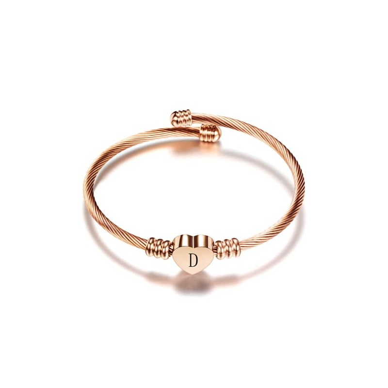 OutstandLong Initial D Letter Rose Gold Cuff Bracelet for Women
