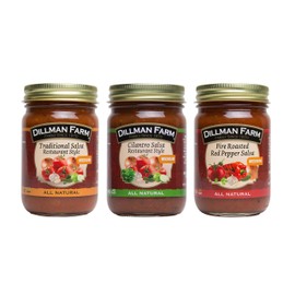 Dillman Farm Medium Restaurant Style Salsa Variety Pack (3 pk.) |Traditional Salsa, Cilantro Salsa, Fire Roasted Red Pepper Salsa| - Gluten-Free, Non-GMO, Vegan, Kosher, Eco-Friendly, Preservative Free, Corn Syrup Free - Made in USA, 13 oz (3 Pack)