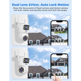 Hiseeu 【Dual Lens+8X Digital Zoom 3MP Dual Lens PTZ WiFi Security Camera Outdoor, 2.4G/5G WiFi CCTV Home Surveillance Camera Outdoor, Color Night Vision, Auto Tracking Alarm Sound Light 2-Way Audio