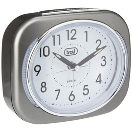 Trevi Retro Nachttisch/Reisewecker mit LED-Hintergrundbeleuchtung und leisem Sweep-Sekundenzeiger, Kunststoff, grau, 10x3.6x8 cm