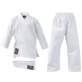 Prime Sports Midweight Karate Gi 8oz Cotton Polyester Martial Arts Uniform beginner with Free White Belt (White, 0000/100CM (3' 1"-3' 4"))