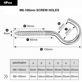 Valorada 4Pcs 100mm Hooks for Hanging, Stainless Steel Screw Hooks, Ceiling Hooks for Hanging Plants, Kitchen Utensils, Lights, Cups