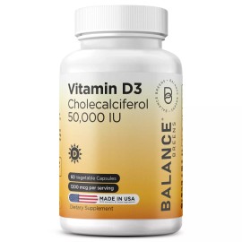 Balance Breens Vitamin D3 50,000 IU - 60 Veg Capsules - High Potency Gluten - Balance Breens