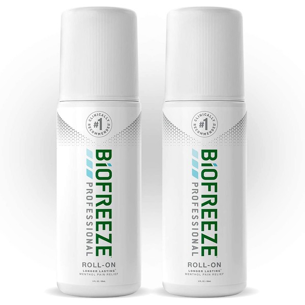 Biofreeze Professional Pain Relief Roll-On, 3 oz. Bottle, Green, Pack of 2