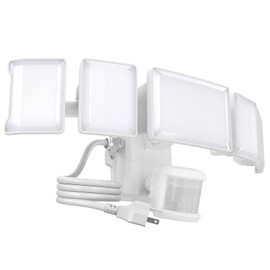 Olafus 130W Motion Sensor Outdoor Light Plug in, Motion Flood Light Dusk to Dawn, 13000LM IP65 Waterproof Exterior LED Security Lights, 5 Heads Motion Detector Floodlights for Garage Yard, White